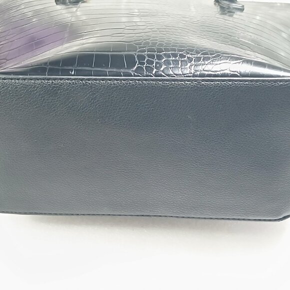 Anne Klein Black Faux Croc Embossed Leather Tote Shoulder Bag Medium VGUC - Picture 13 of 14